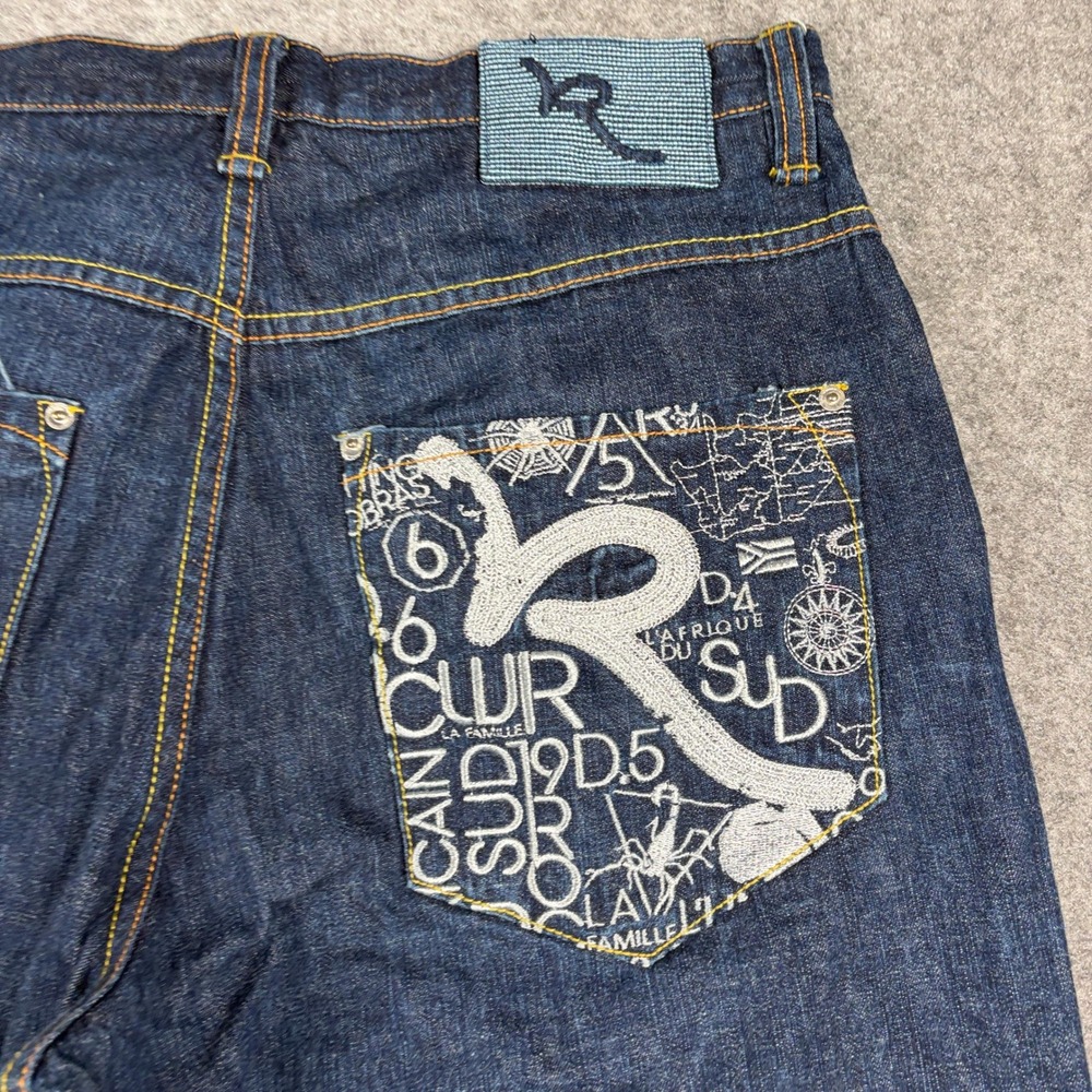 Rocawear Denim Shorts Mens 36 Baggy Y2K Embroidered Dark Wash Hip Hop Streetwear - Picture 8 of 13